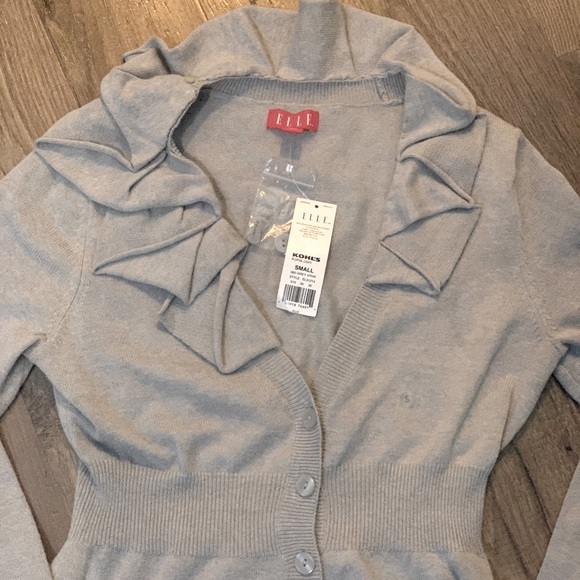ELLE NWT Button-down Cardigan with Fitted-waist and Ruffled V-neck - Picture 2 of 11